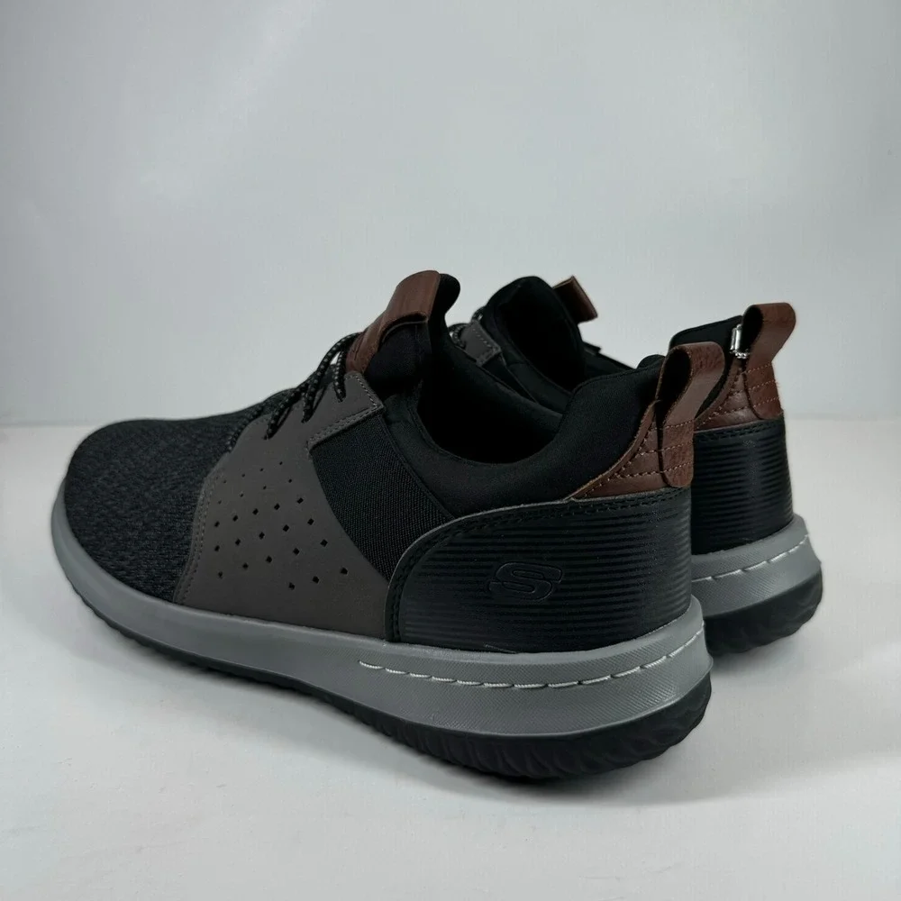 Skechers Delson Camben Men's US 11 Wide Black/Gray Knit Slip-On Sneaker 65474W